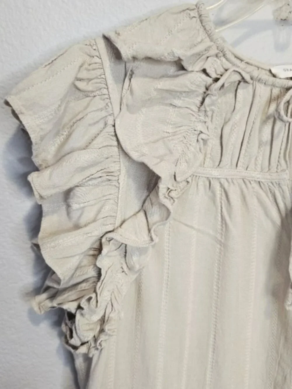 Grade & Gather Women's Mini Dress Size Medium Beige Striped Ruffles Lagenlook - Picture 3 of 14